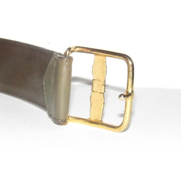 GUCCI Grey Embossed Leather w Gold Bamboo Buckle